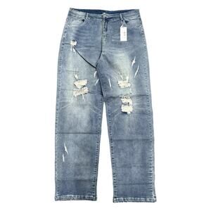 Good Wear Club Straight Leg Ripped Jeans in Light Blue, Size 3XL(22-24W)​​​​